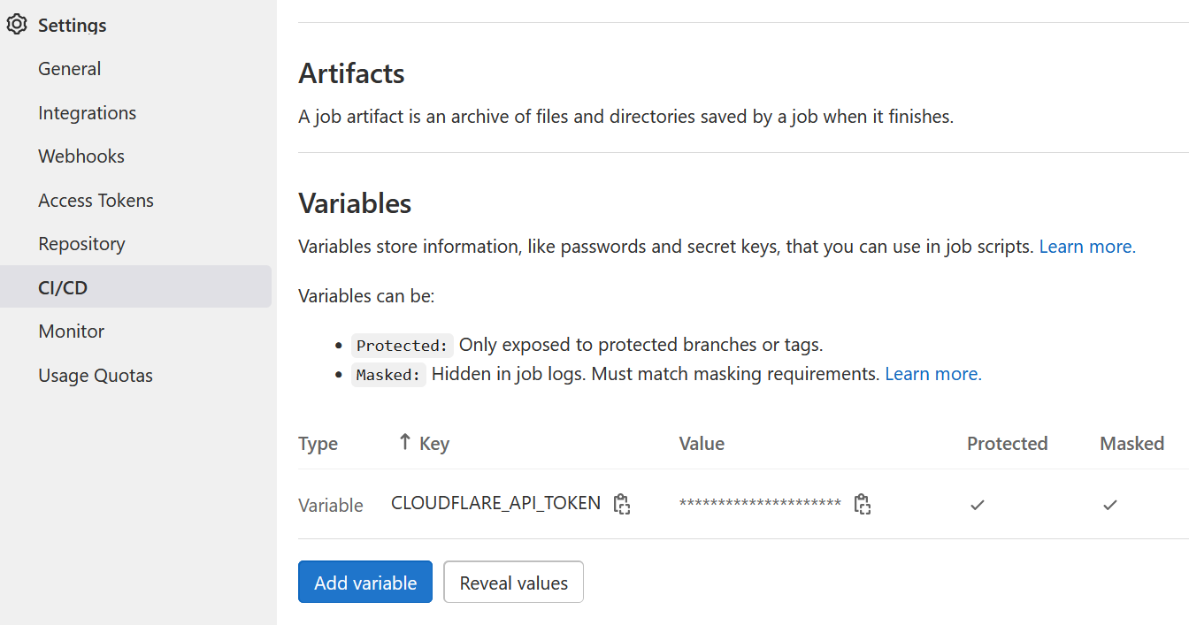 GitLab CI/CD variable setup